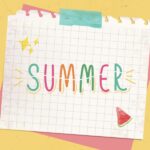 SUMMER in fun colors written on graph paper taped to a yellow background